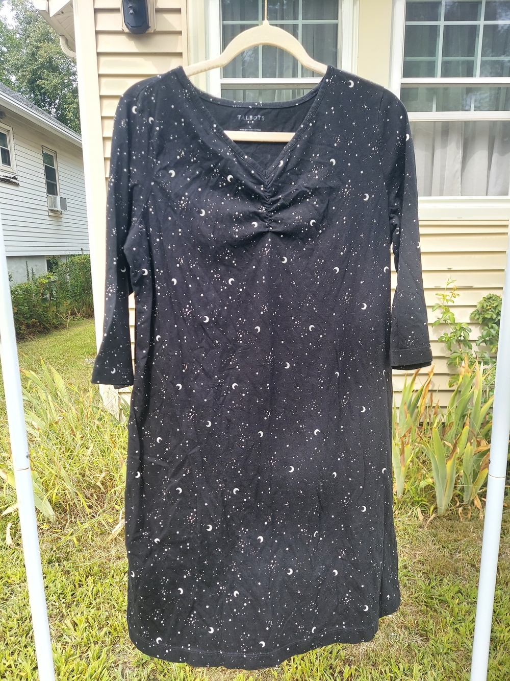 Talbots 100% Cotton Black & White Celestial Print Nightgown Women's Size Large